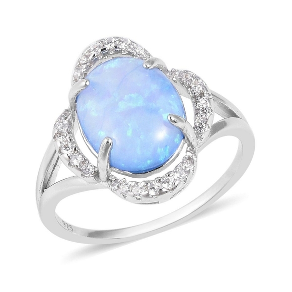 Sterling Silver Jewelry - Sterling Silver Blue Opal Diamond Ring 925